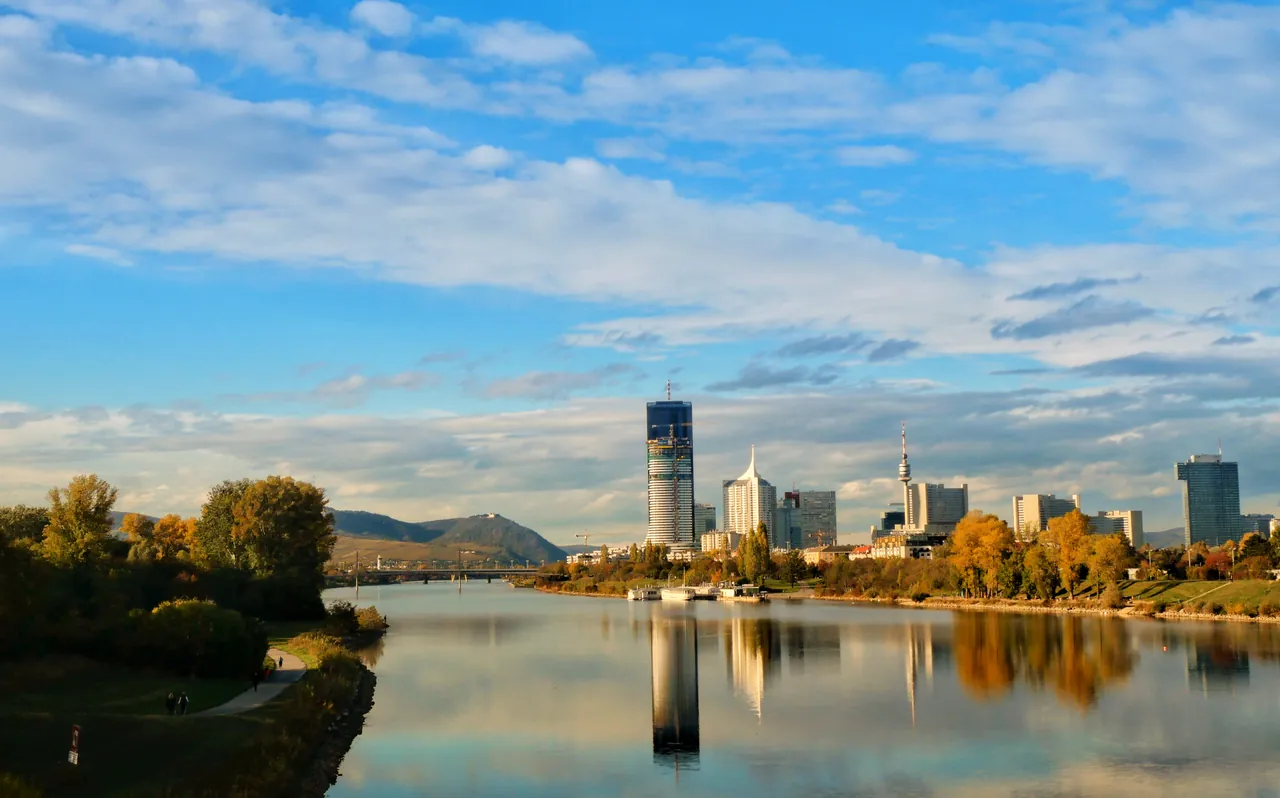 Vienna skyline across the River Danube